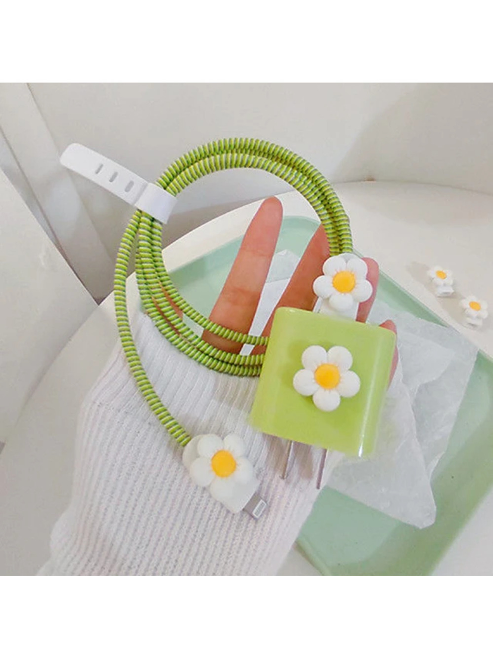 White Flower iPhone Charger Cable Protector P36